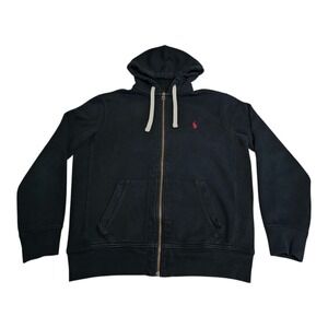 Polo Ralph Lauren Black Zip Up Hoodie Red Horse Men's Size Large L Pockets